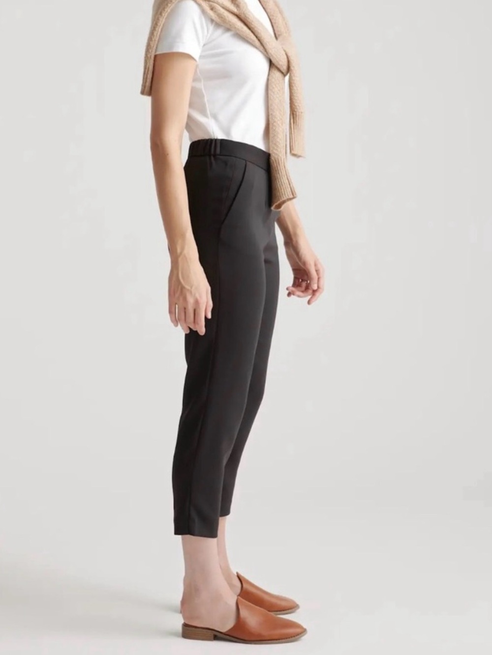 Quince Stretch Crepe Pleated Ankle Pants Size 12 in Black